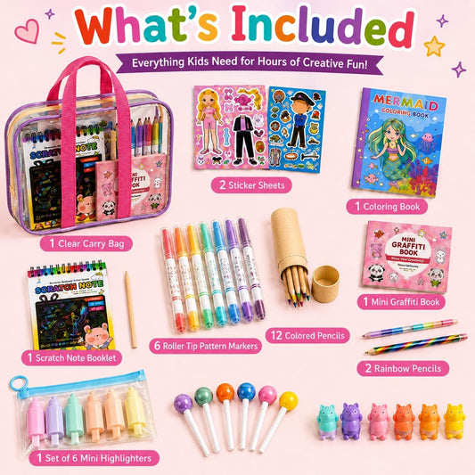Art activity kit contents laid out