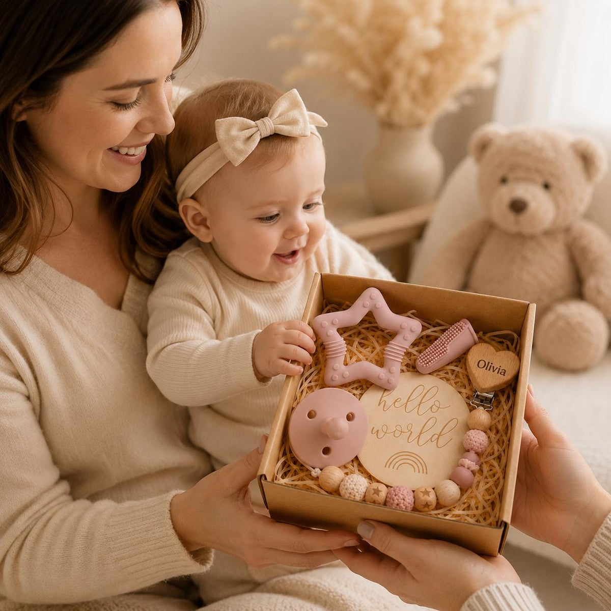Star teether colour options for the baby gift box
