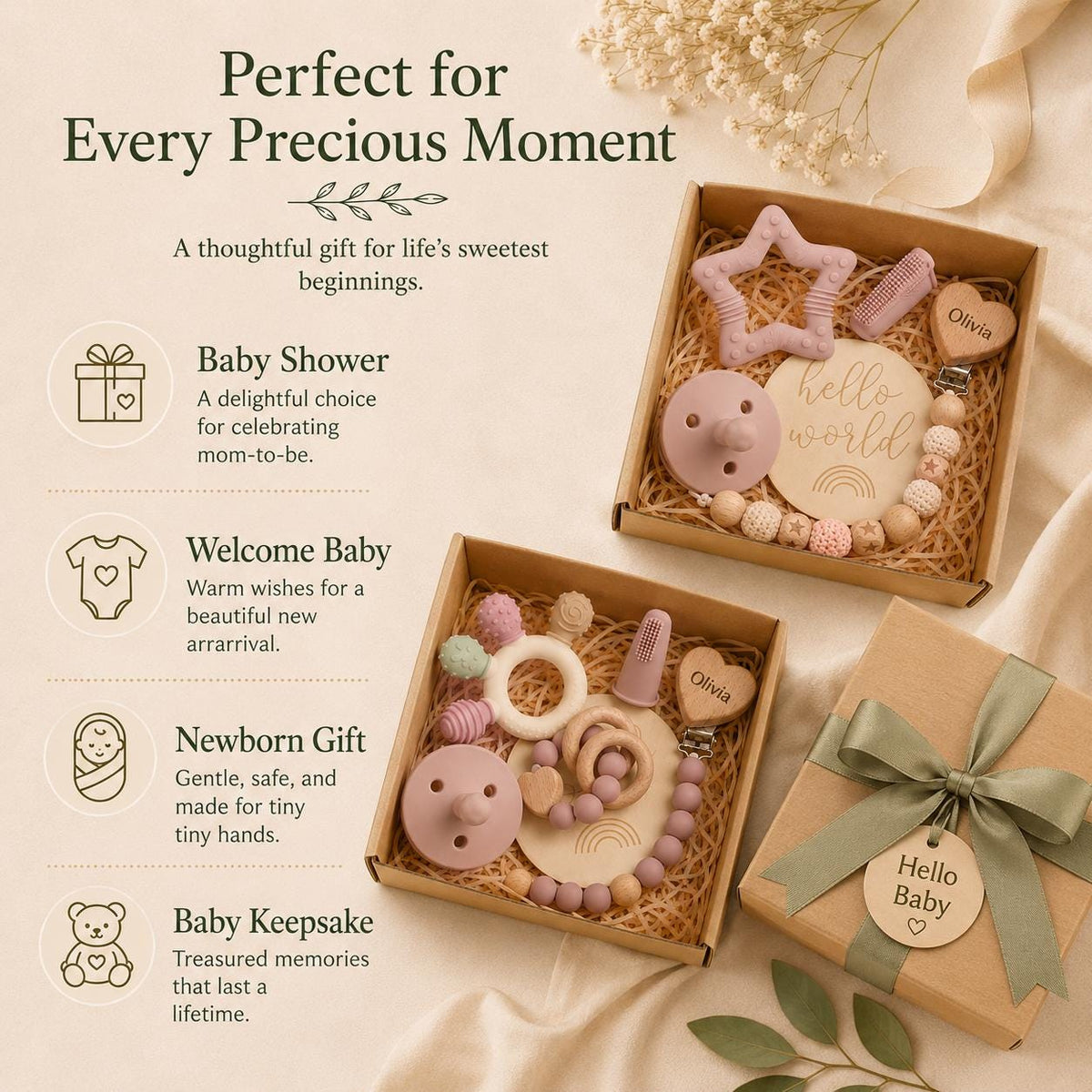Kraft gift box with filler used for the baby teether set
