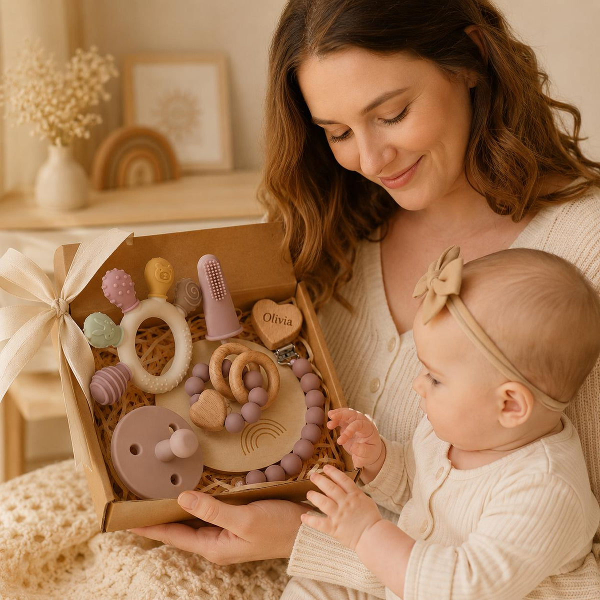 Ring teether colour options for the baby gift box