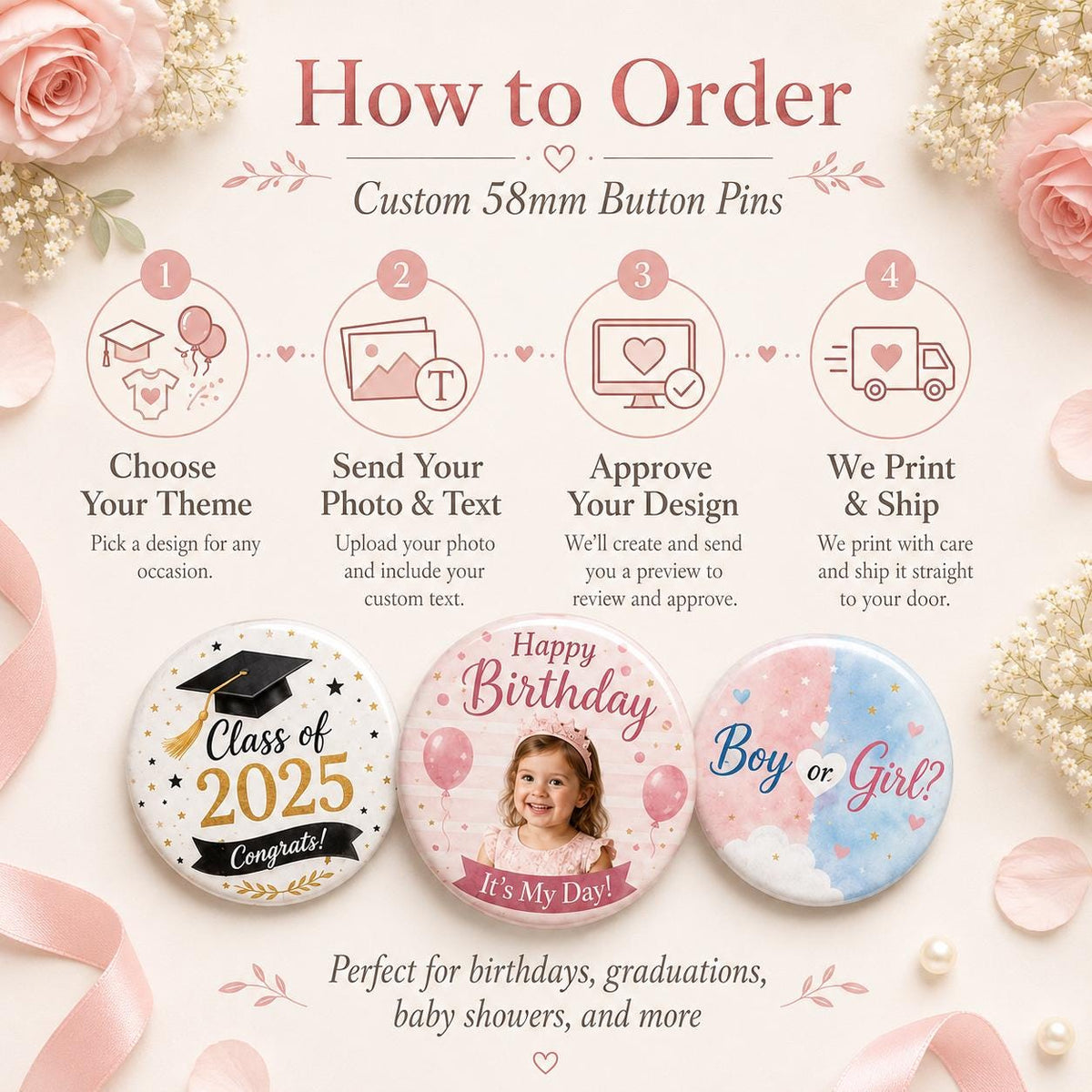 Graduation photo button pin