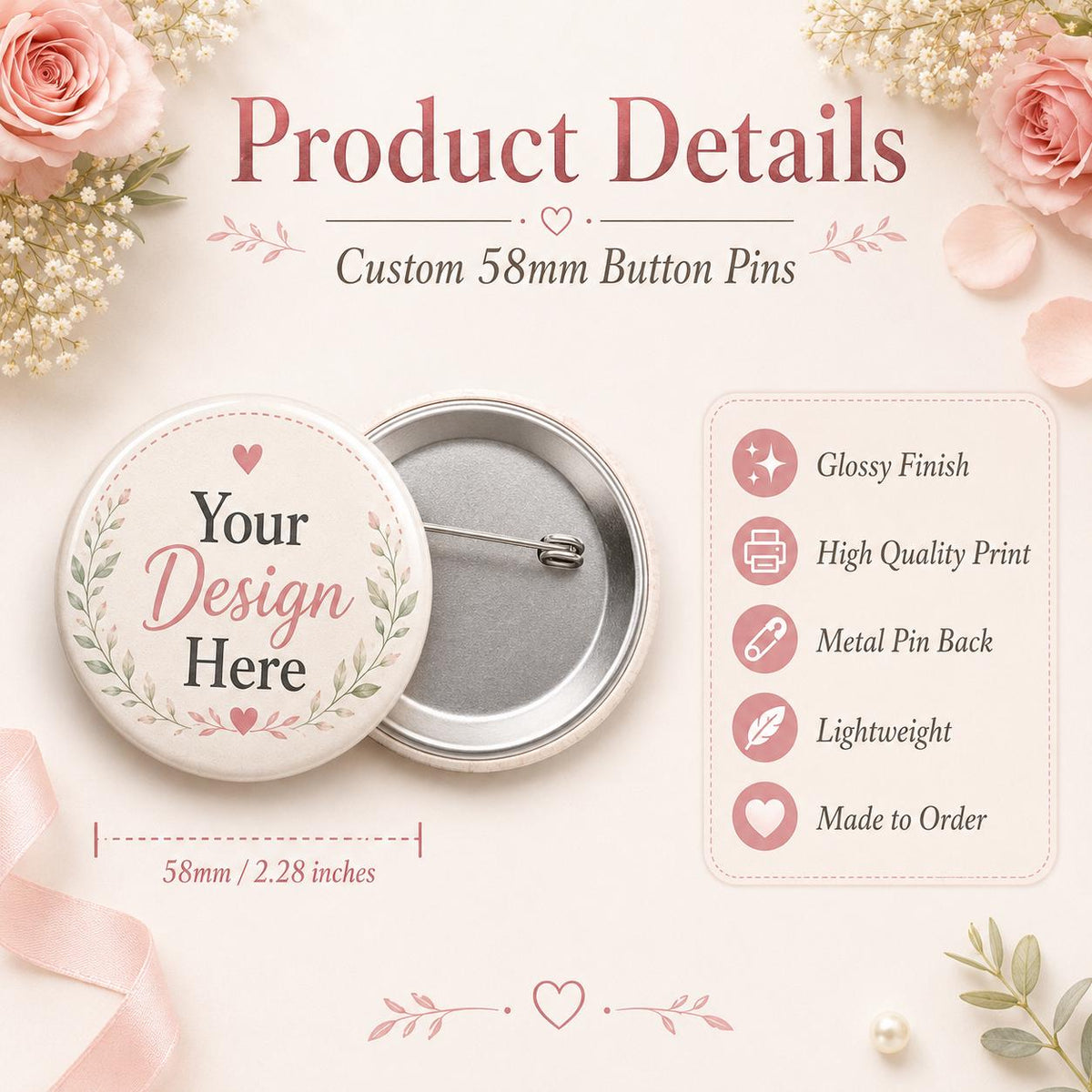 Party favour button pins set