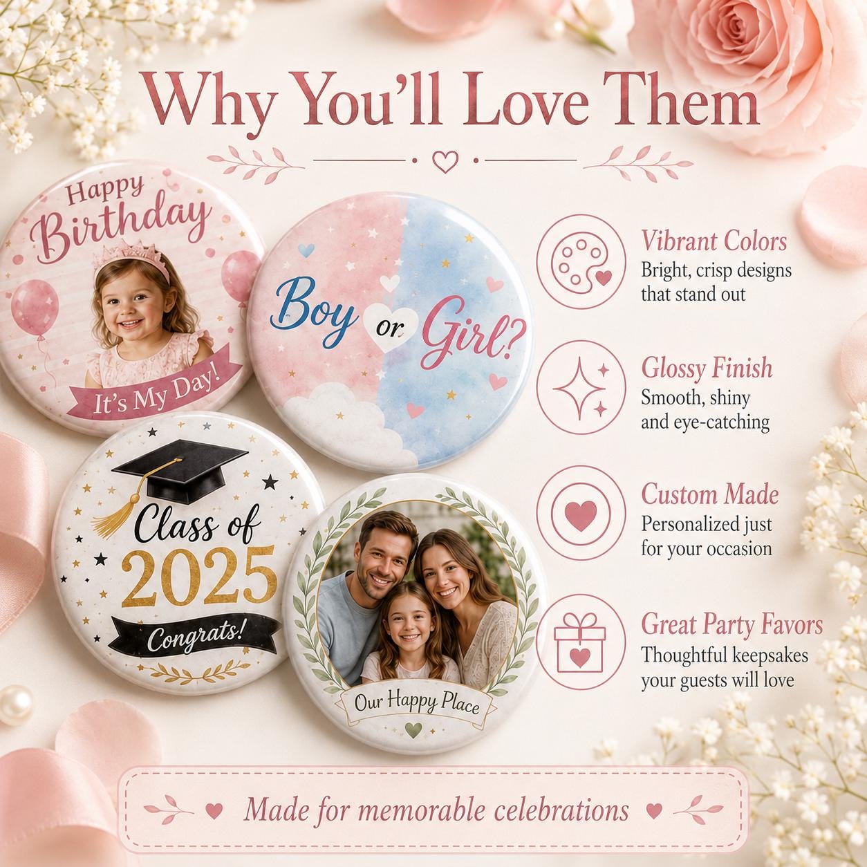 Custom photo pin size reference