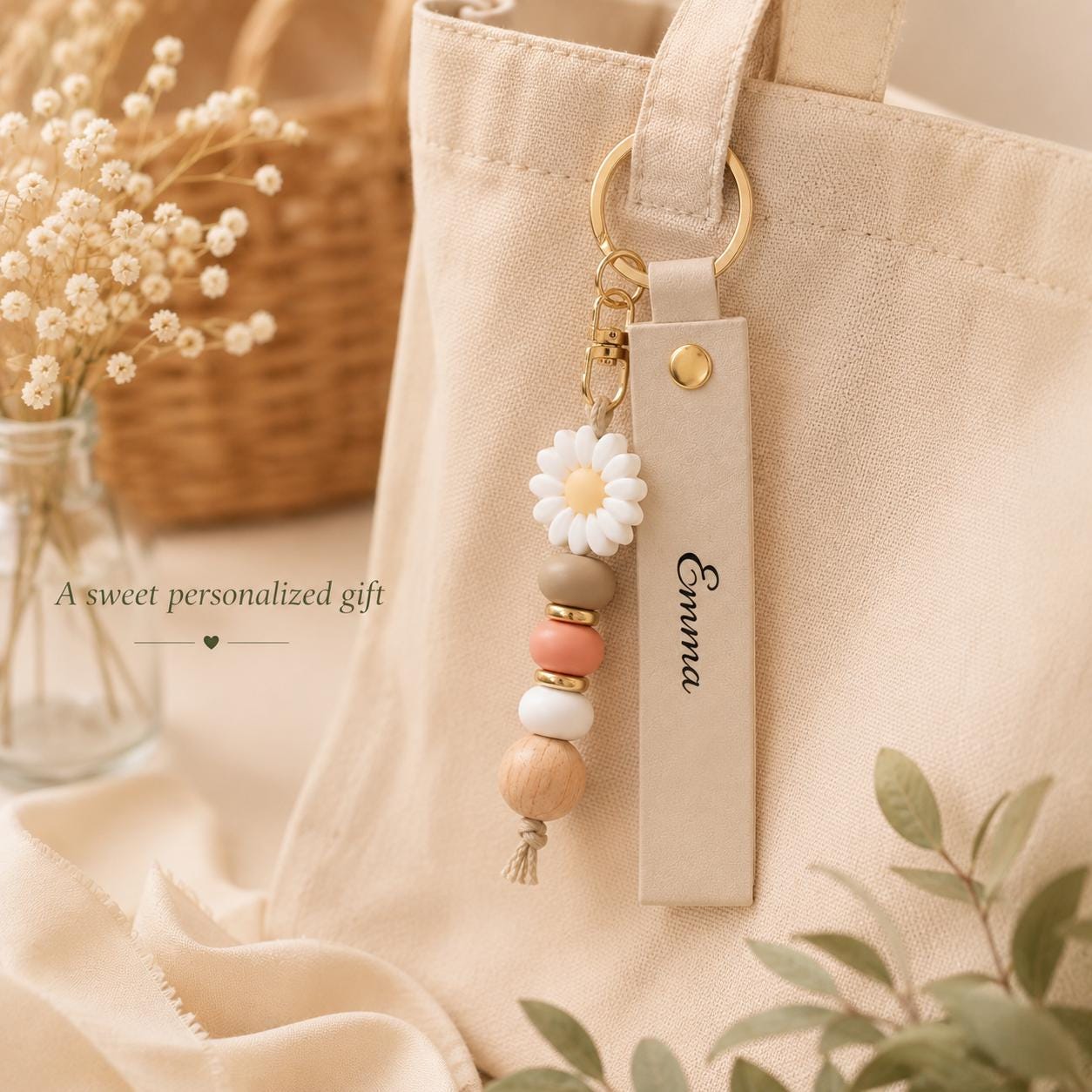 Engraved name detail on PU leather strap