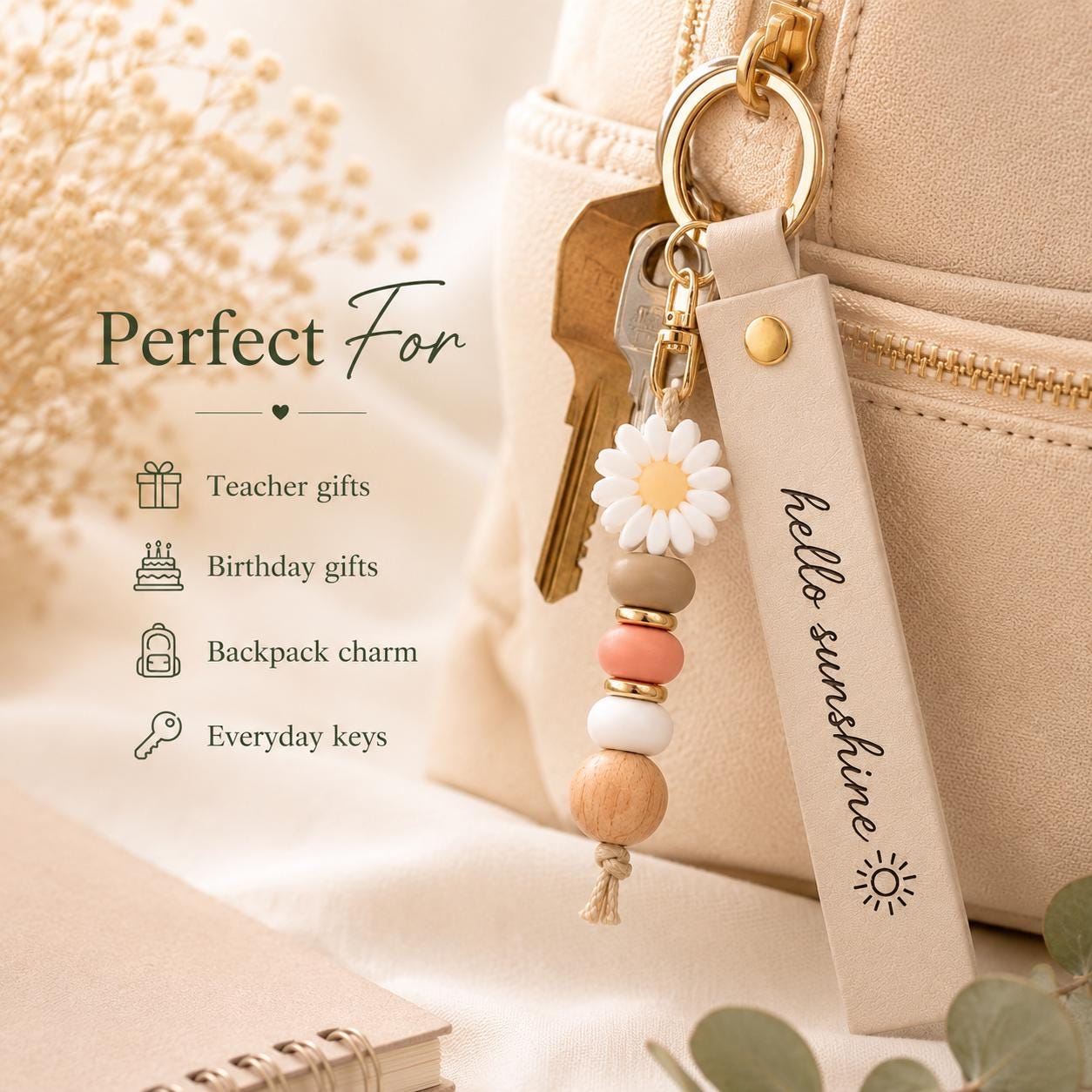 Beaded daisy keychain gift presentation