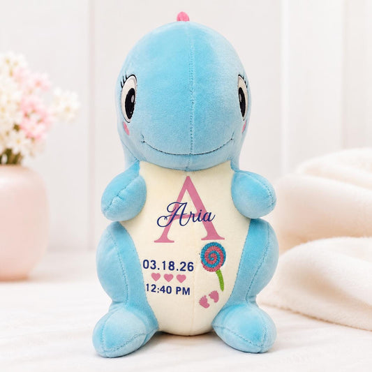 Personalized birth stat dinosaur plush