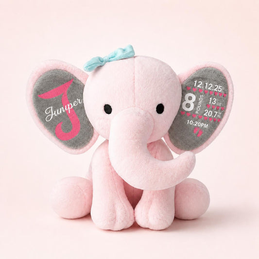 Personalized birth stat elephant plush