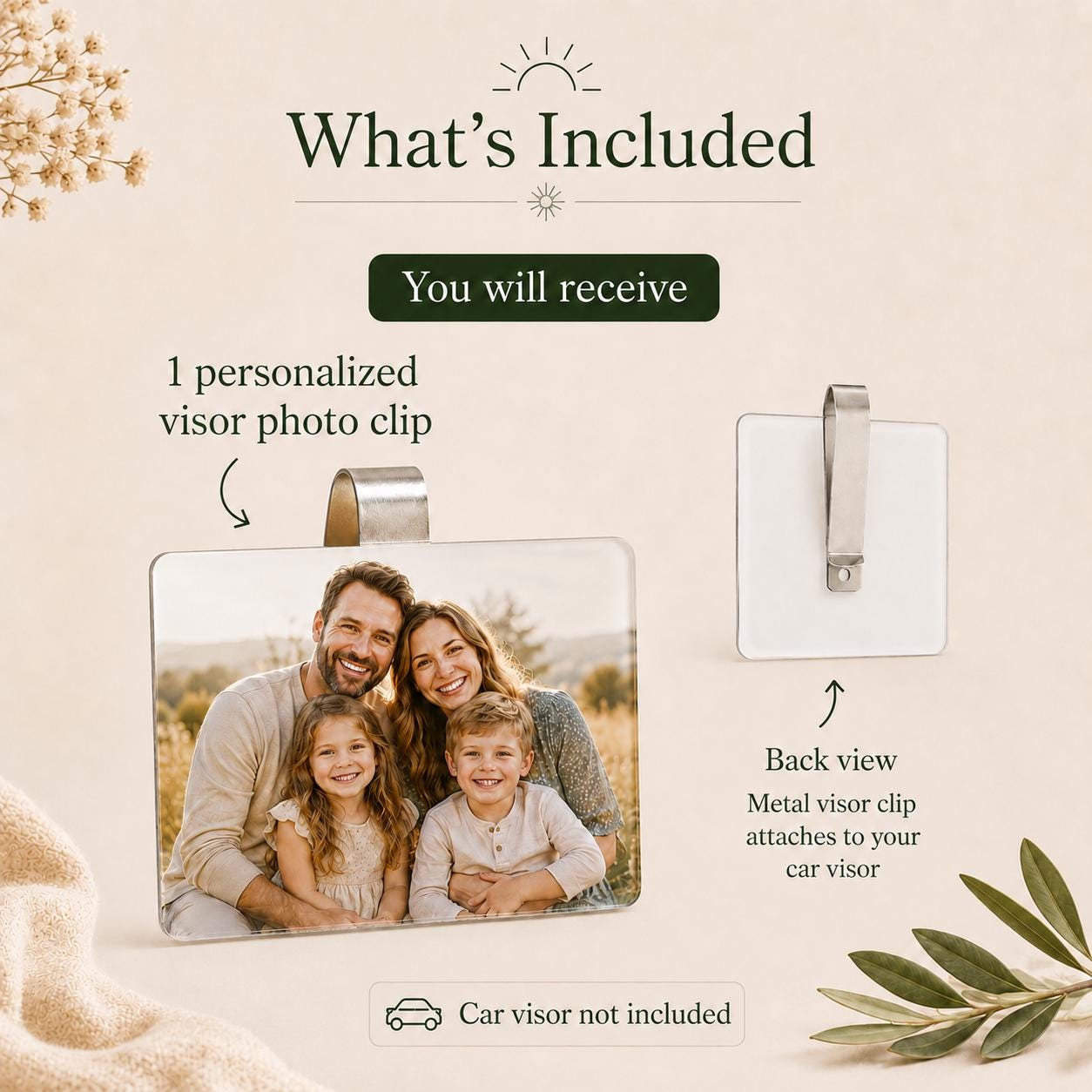 Personalized car visor photo clip
