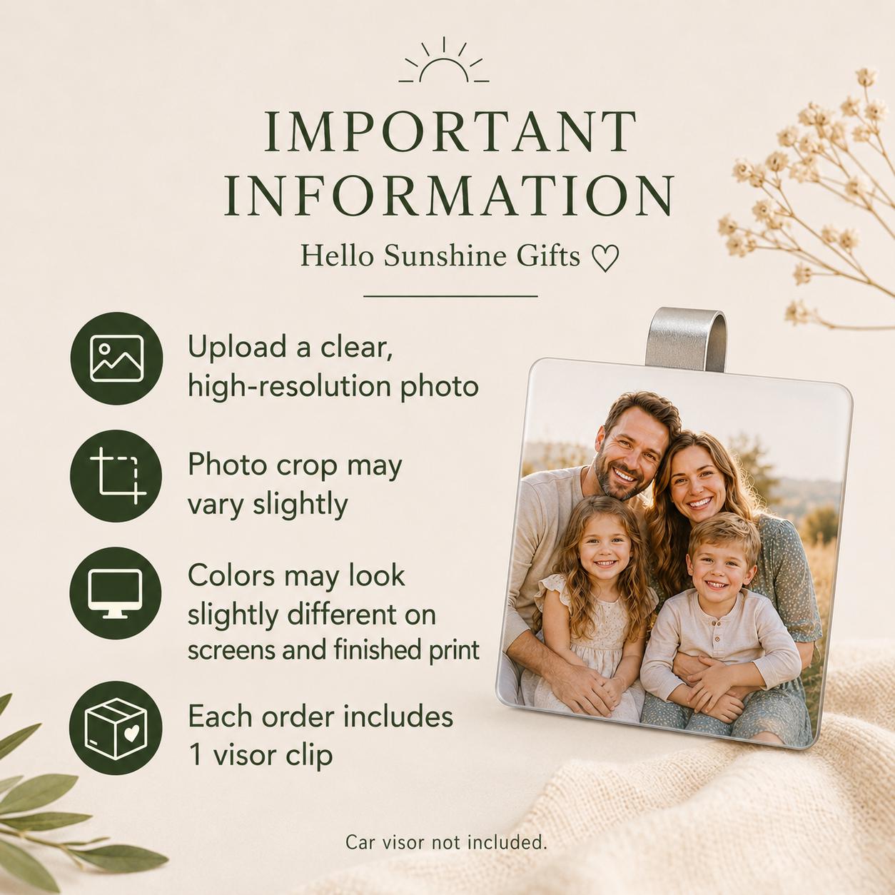 Personalized car visor photo clip