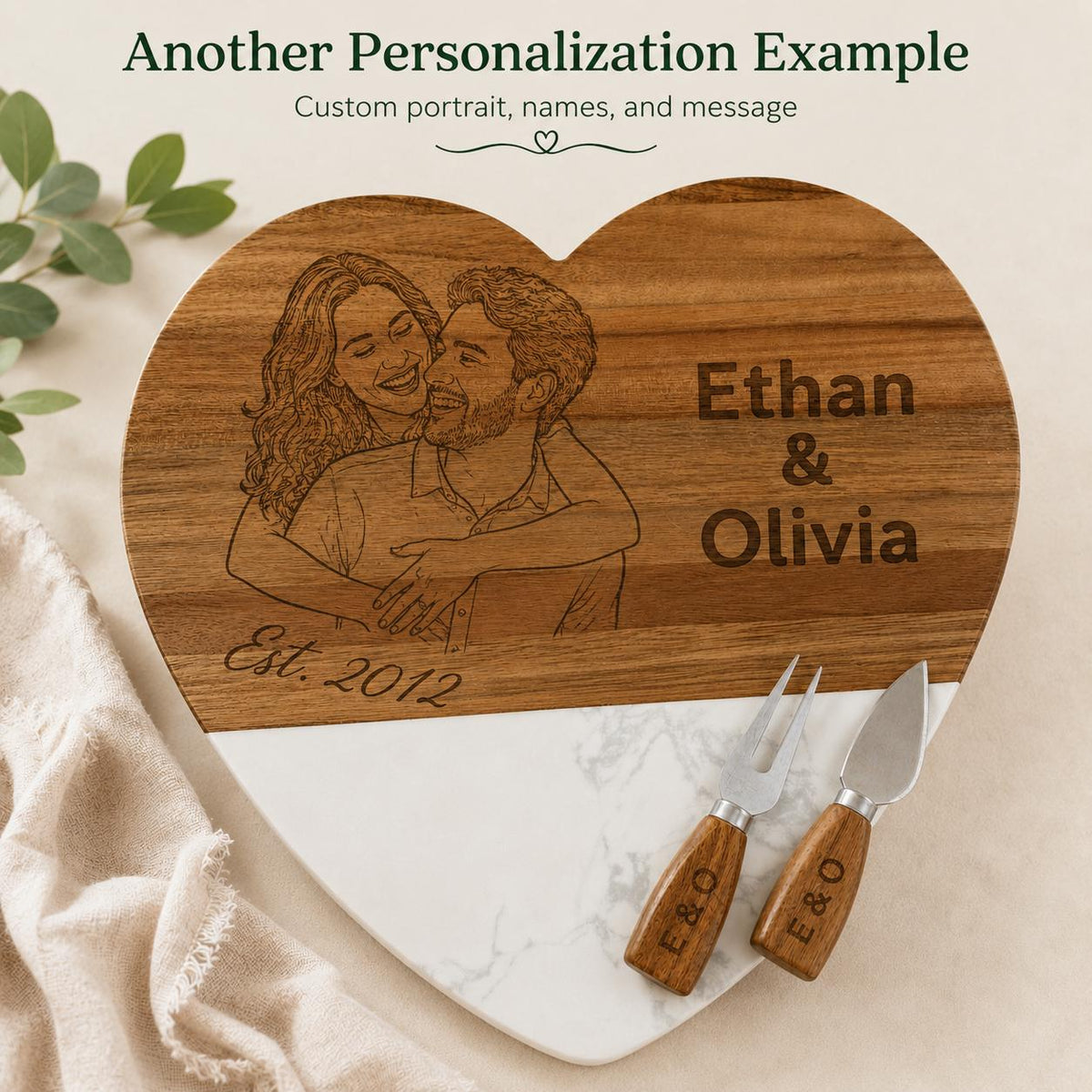 Personalized charcuterie board with photo engraving