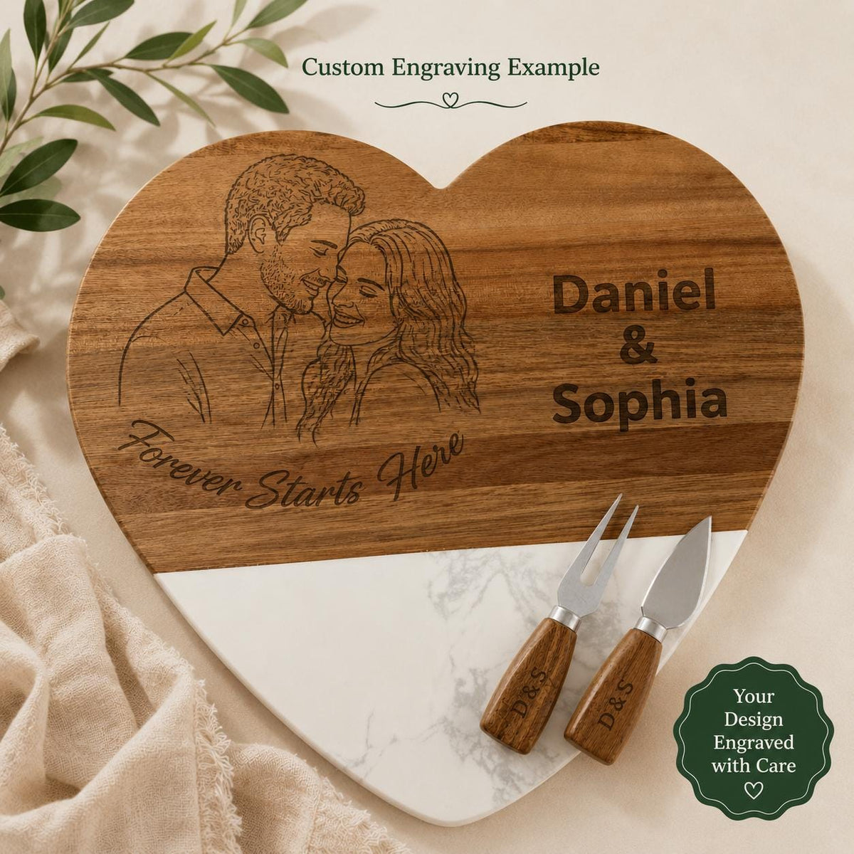 Personalized charcuterie board with photo engraving