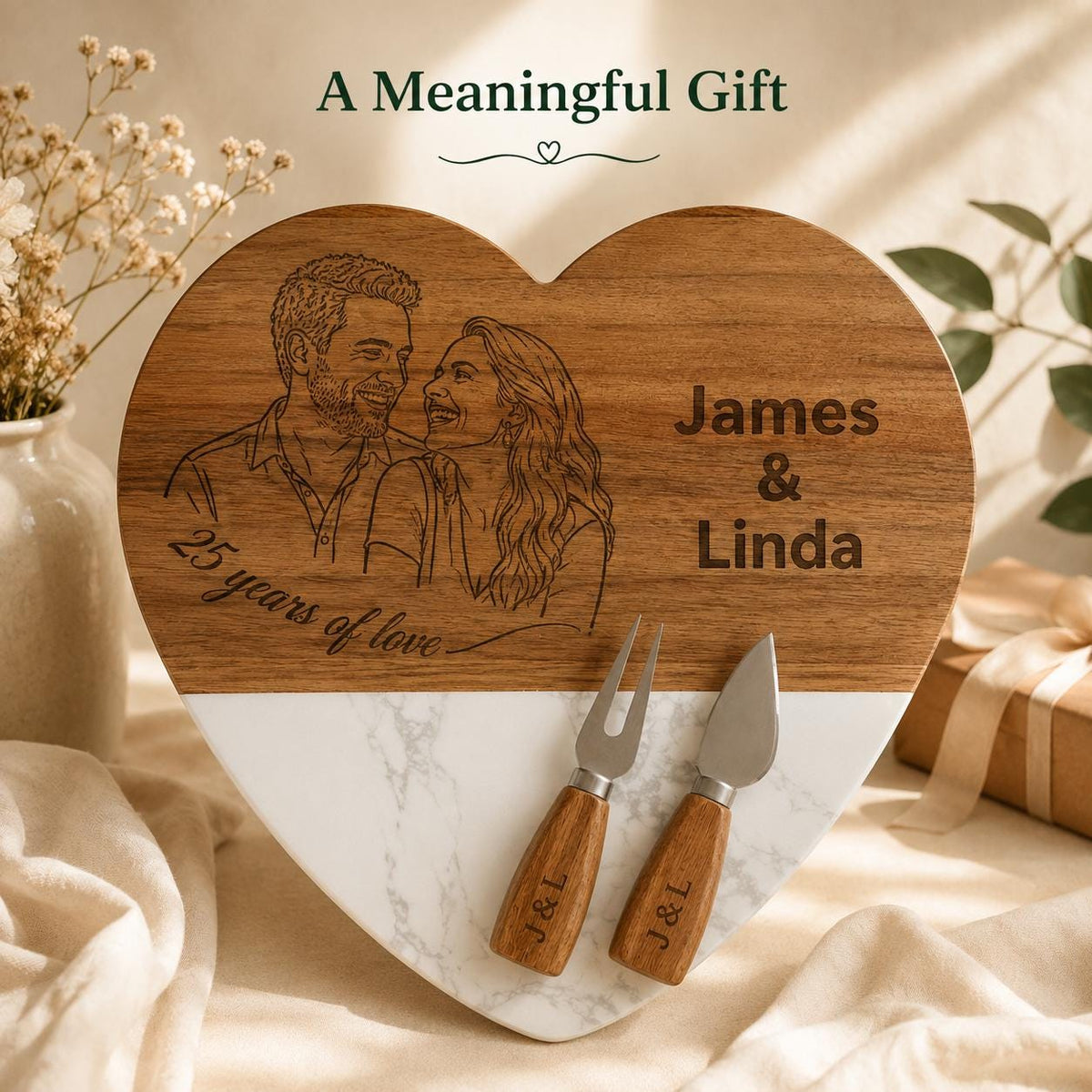 Personalized charcuterie board with photo engraving