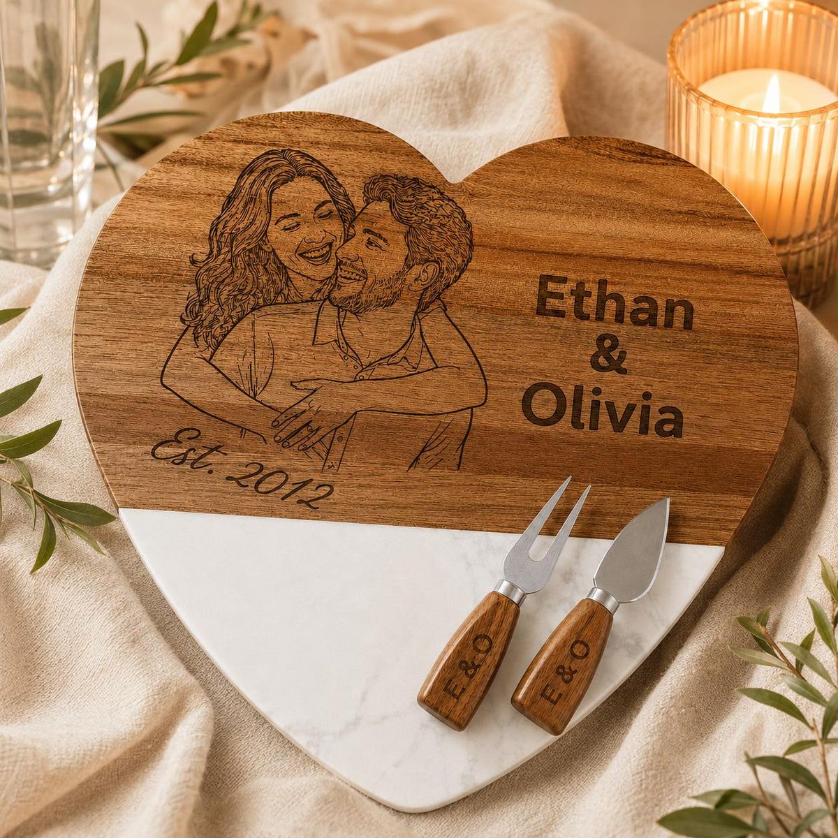 Personalized charcuterie board with photo engraving