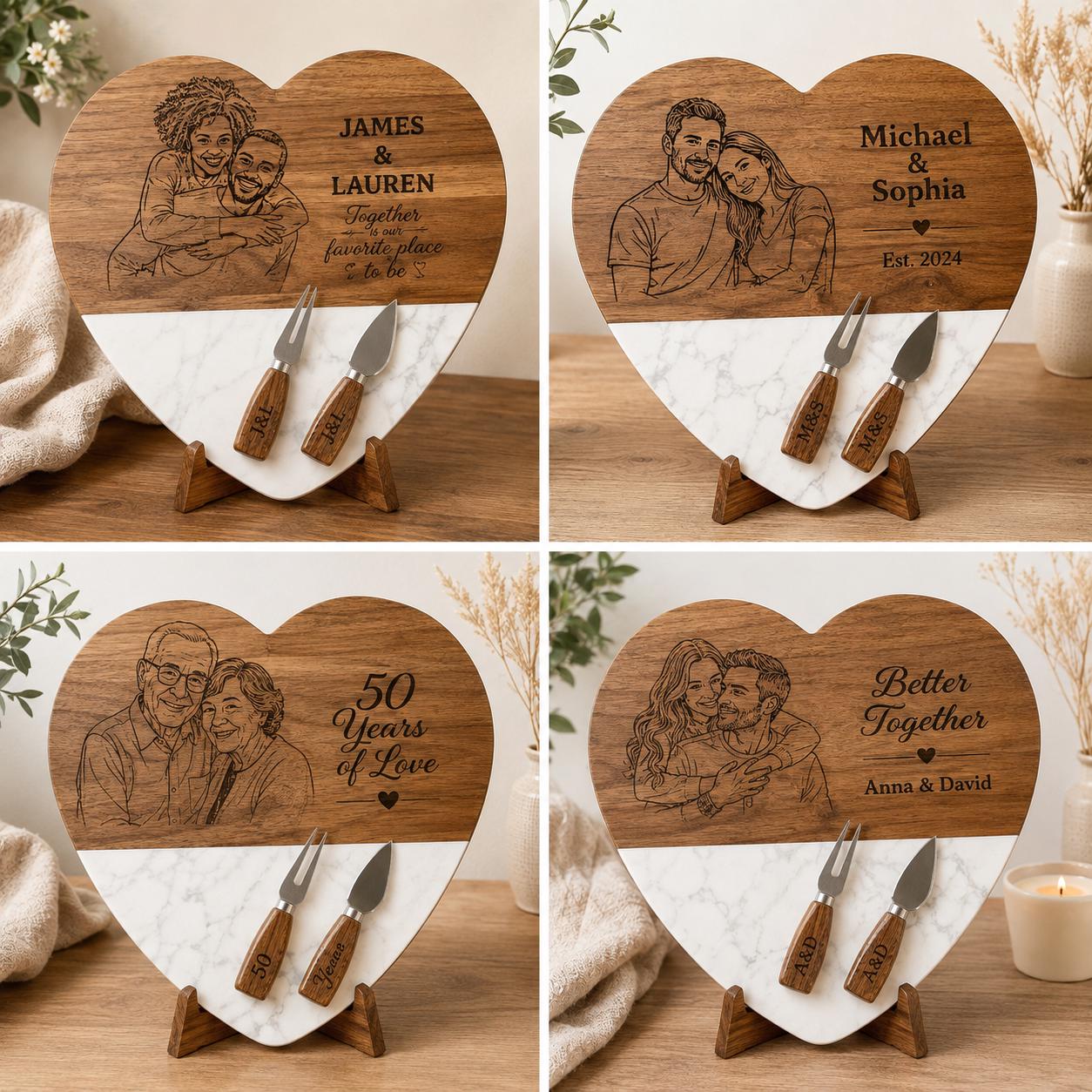 Personalized charcuterie board with photo engraving