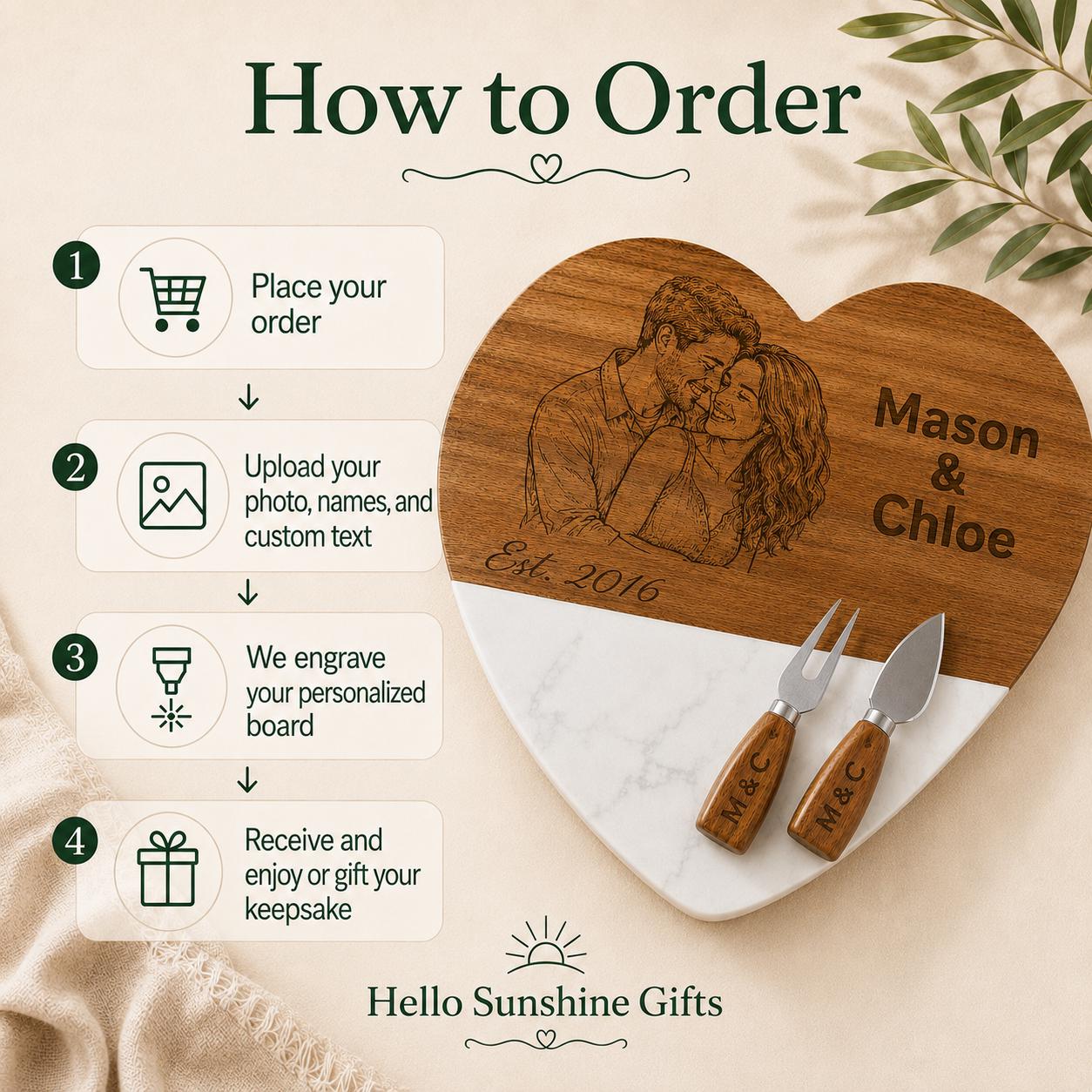 Personalized charcuterie board with photo engraving