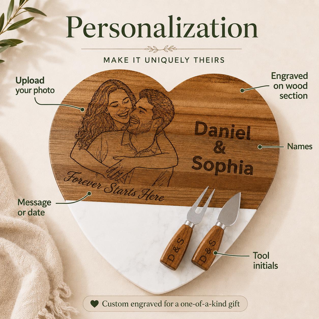 Personalized charcuterie board with photo engraving