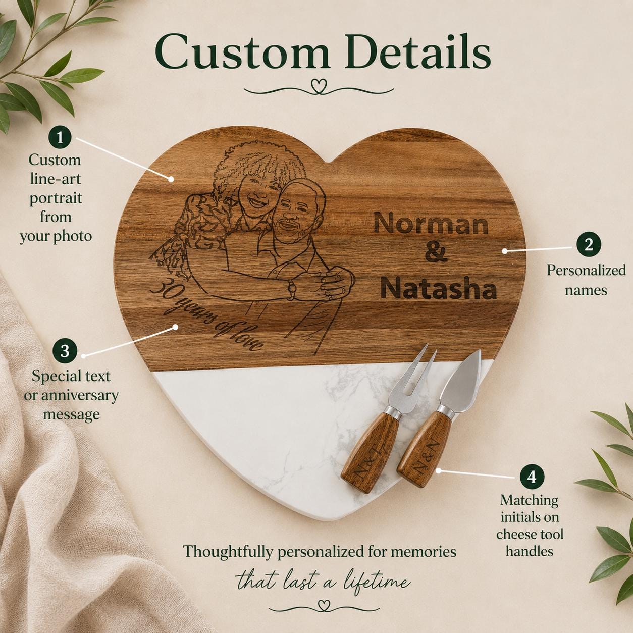 Personalized charcuterie board with photo engraving