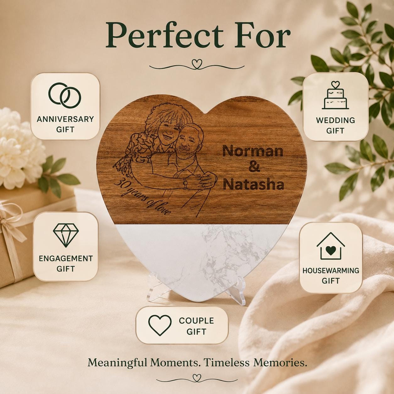 Personalized charcuterie board with photo engraving