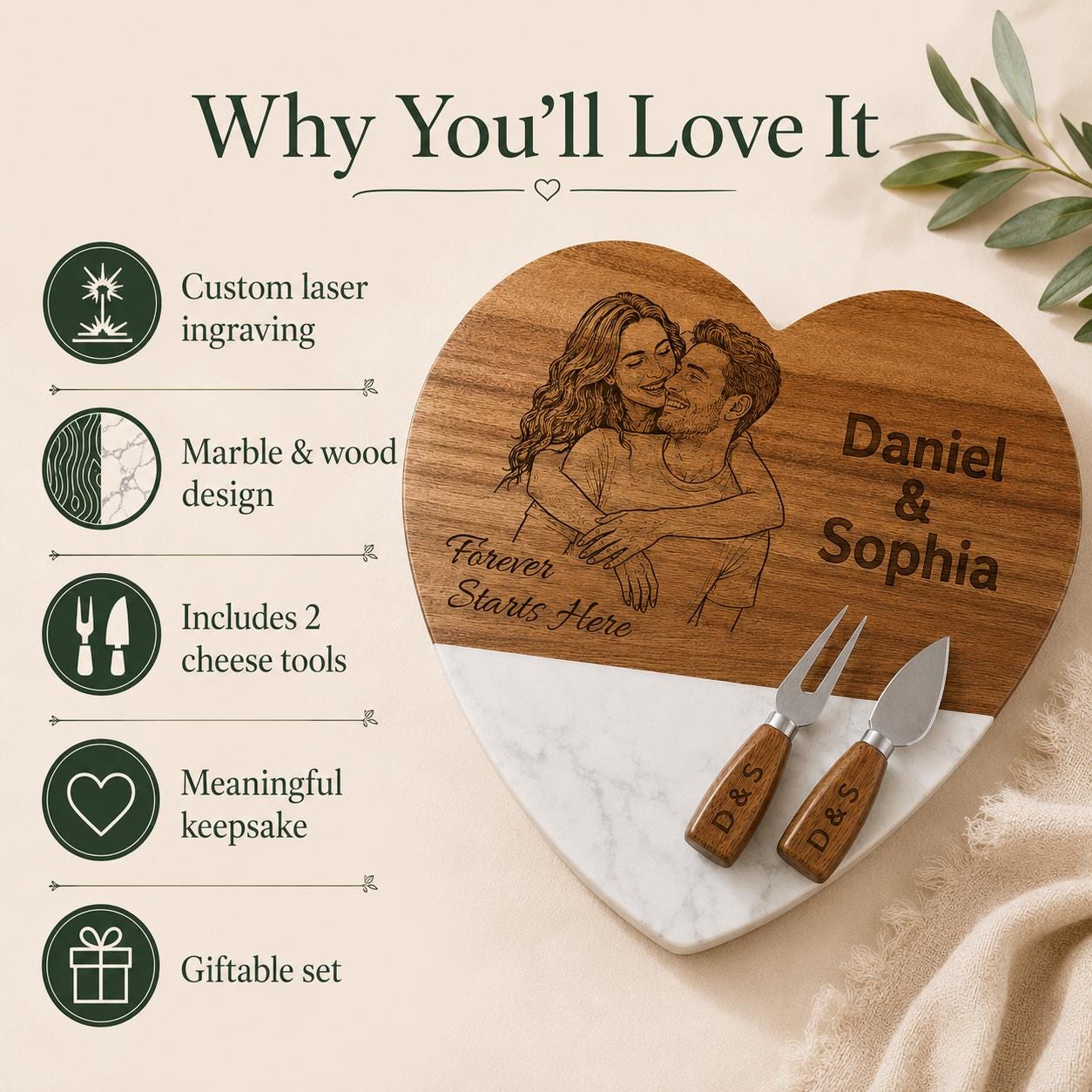 Personalized charcuterie board with photo engraving