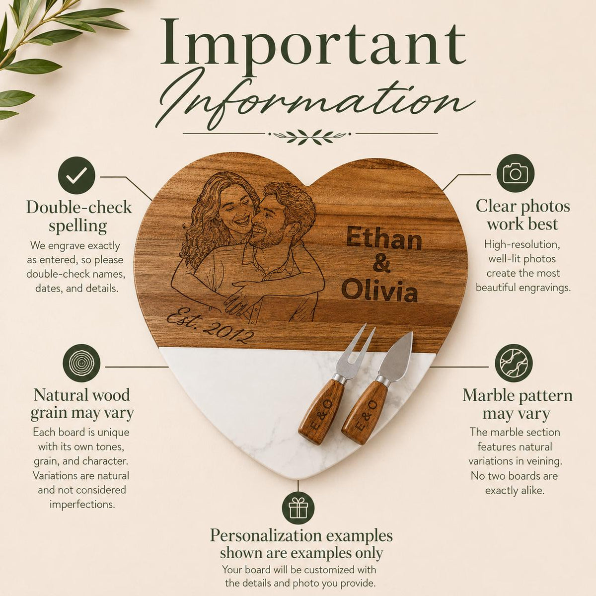 Personalized charcuterie board with photo engraving