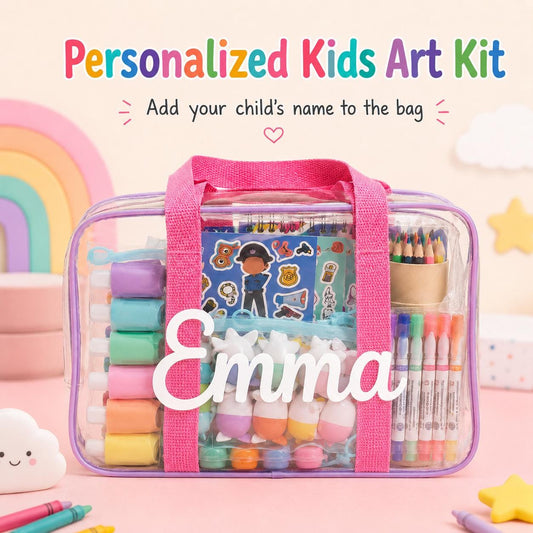 Personalized kids art activity kit with custom name bag