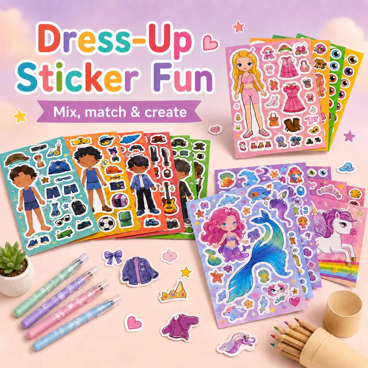 Sticker sheets included in the activity kit