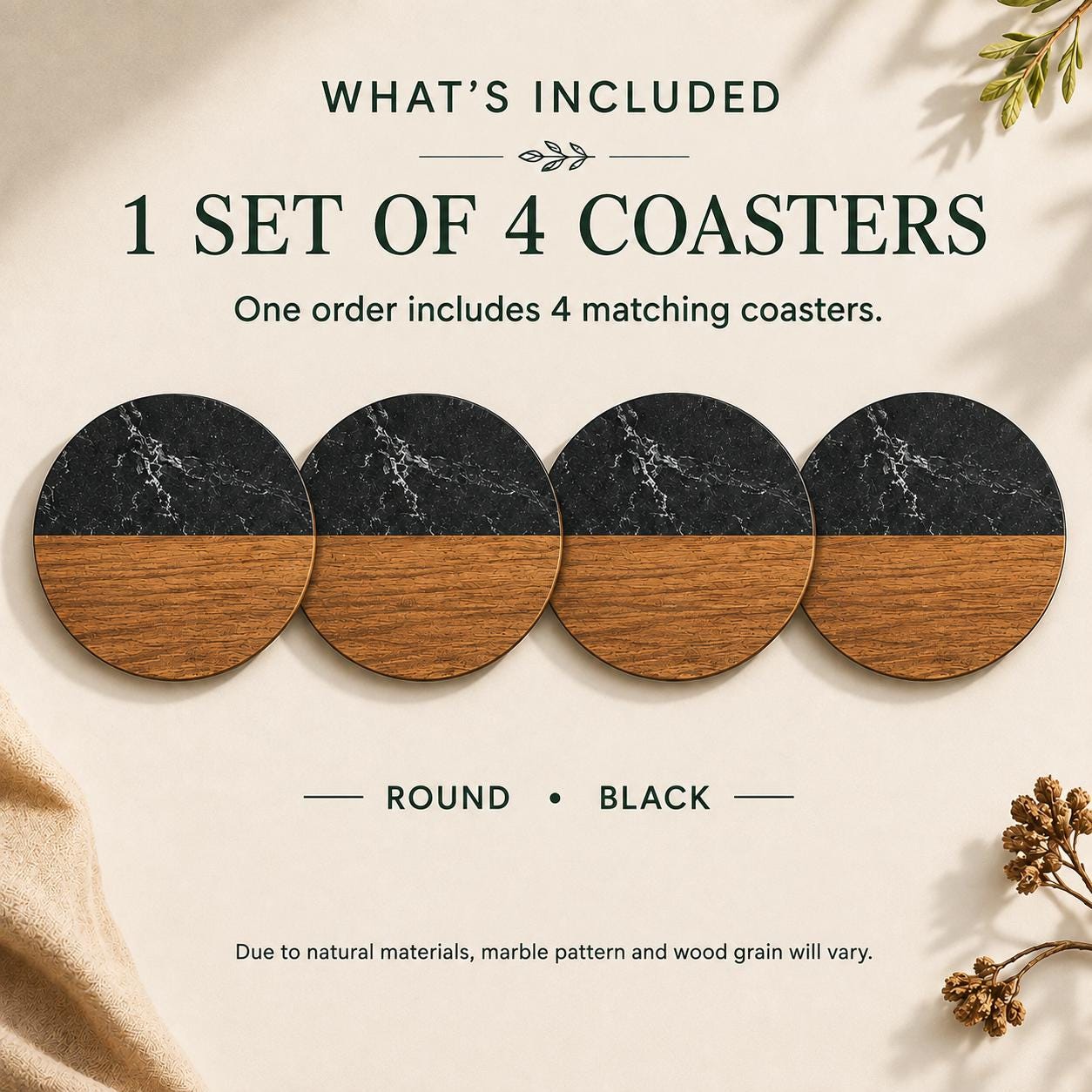 Personalized marble and wood coasters