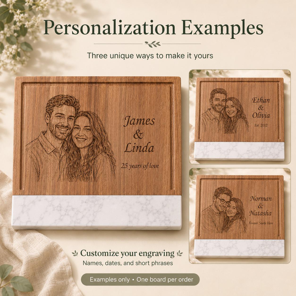 Personalized photo engraved cutting board