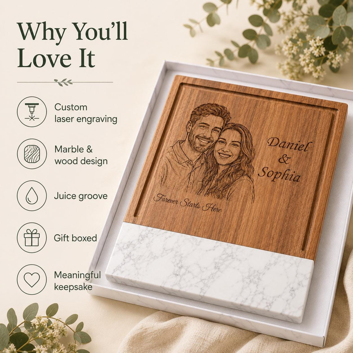 Personalized photo engraved cutting board