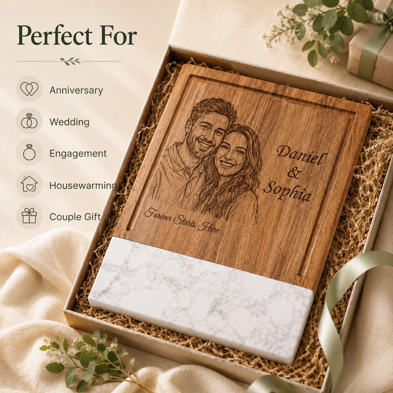 Personalized photo engraved cutting board