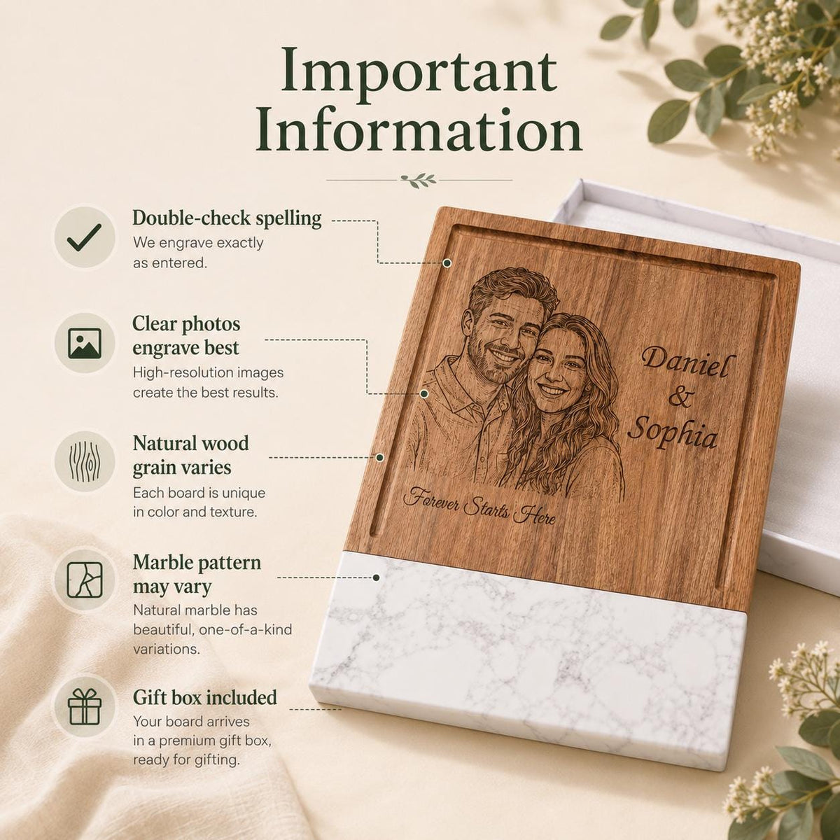 Personalized photo engraved cutting board