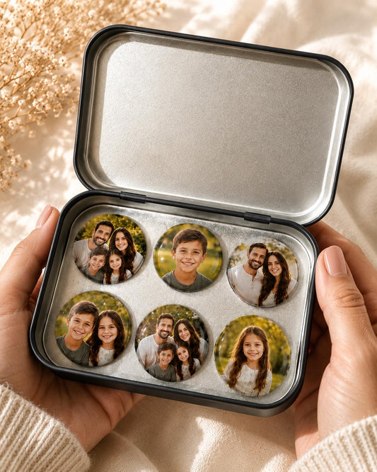 Personalized round photo glass magnets with family pictures