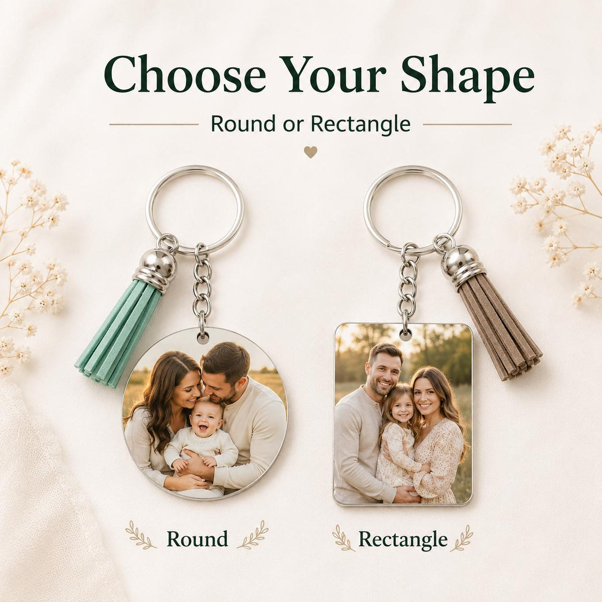 Round and rectangle photo keychain shapes