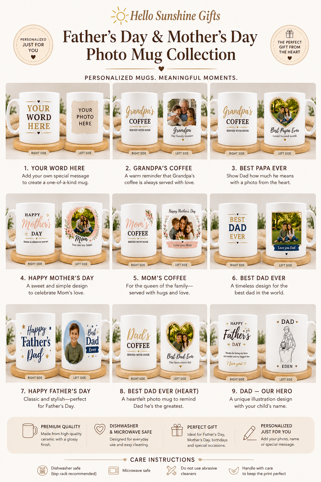 Father's Day and Mother's Day personalized photo mug design collection