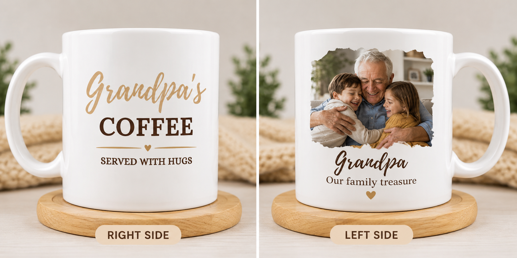 Grandpa coffee mug with personalized family photo on the opposite side