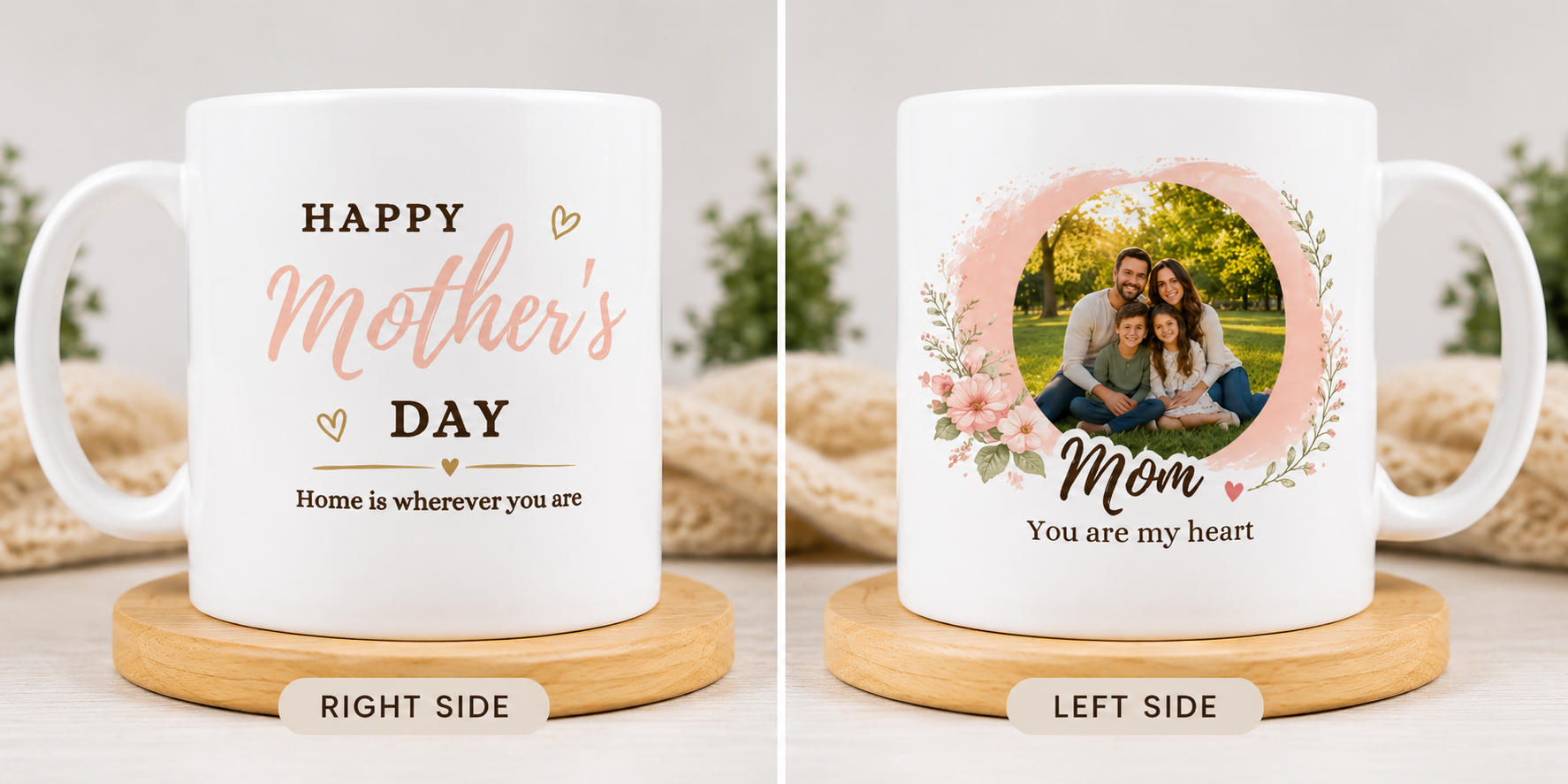 Mother's Day mug with custom photo and message on both sides