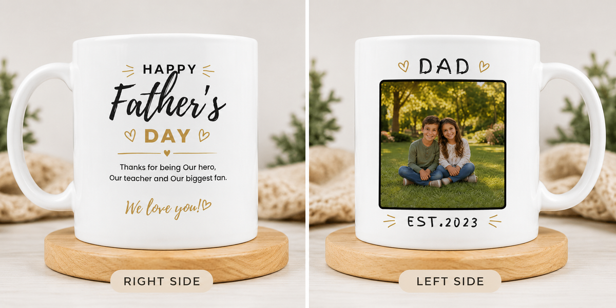 Father's Day mug with personalized family photo and custom message