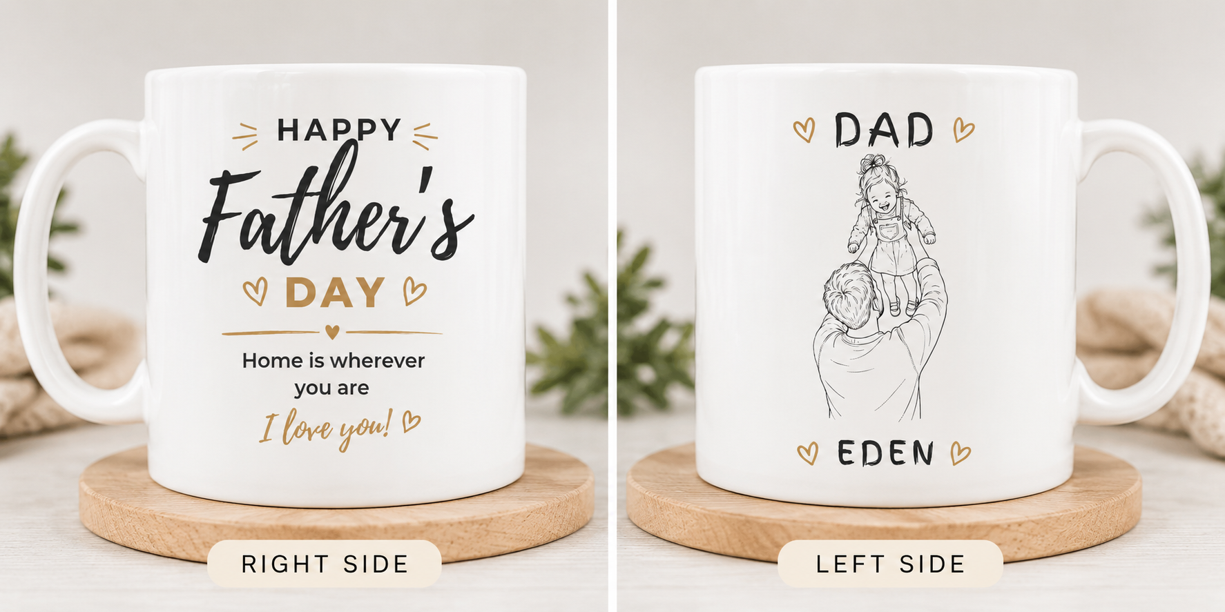 Dad mug with custom line-art portrait and child's name