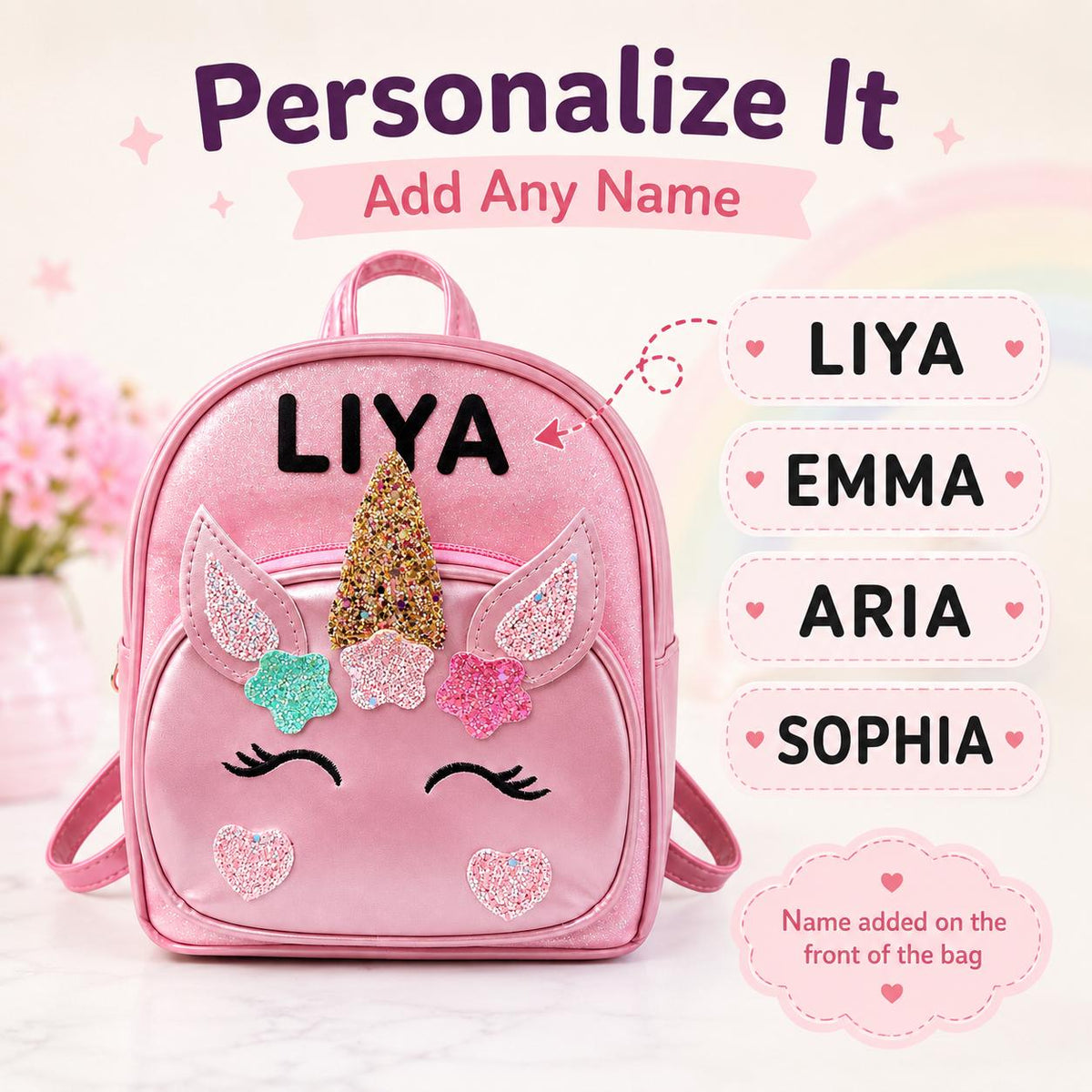 Personalized unicorn backpack