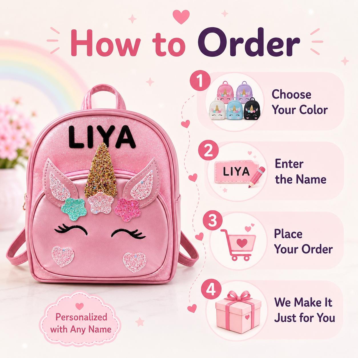 Personalized unicorn backpack