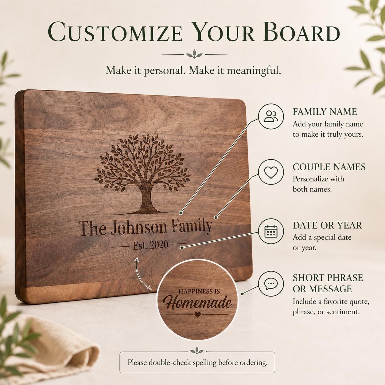 Personalized walnut cutting board