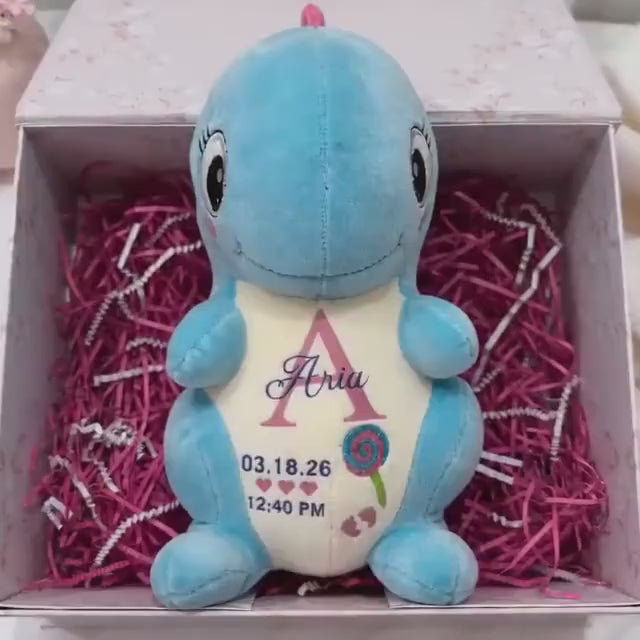 Dinosaur plush colour options shown close up